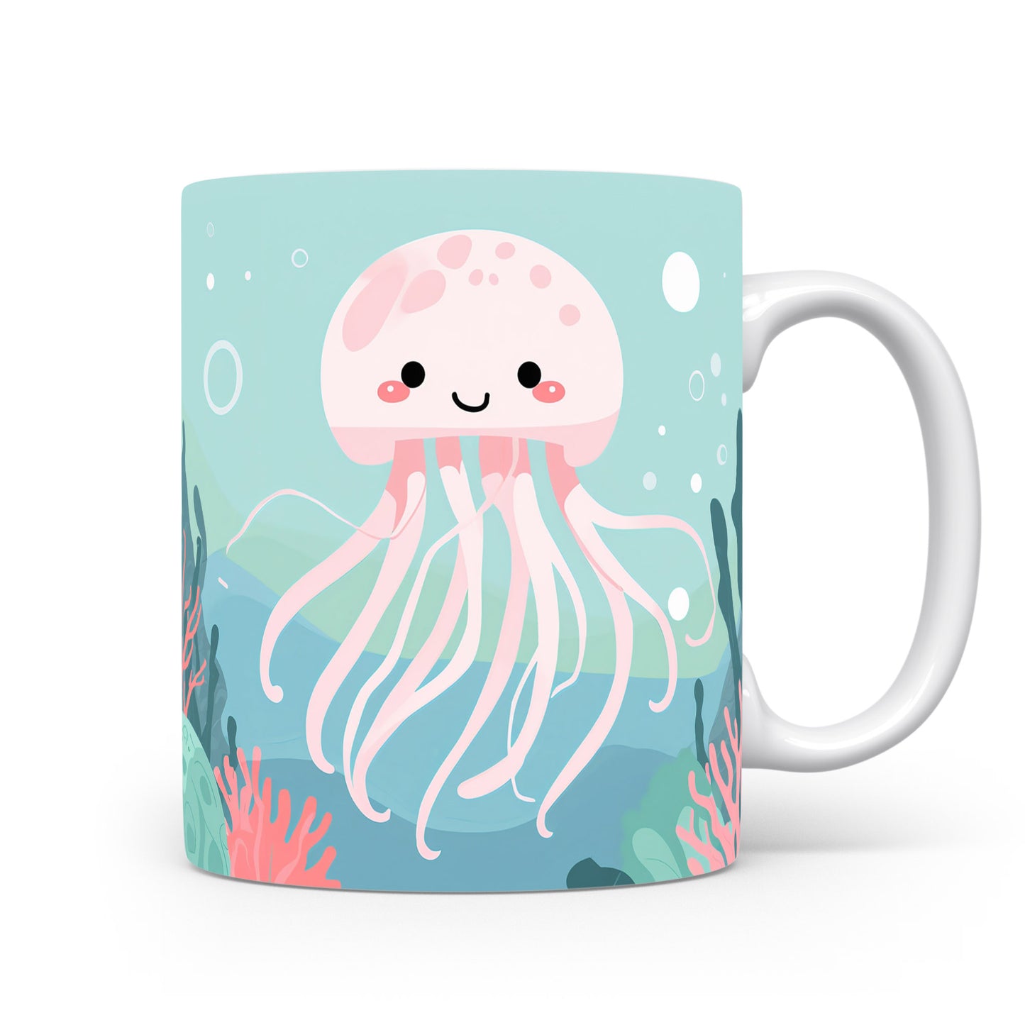 Roztomilá medúza v tyrkysových vodách s růžovými chapadly