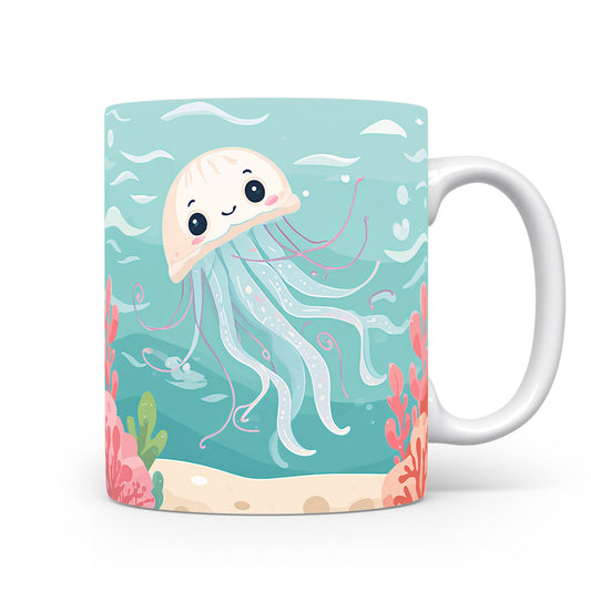 Usměvavá medúza mezi korály v pastelových barvách