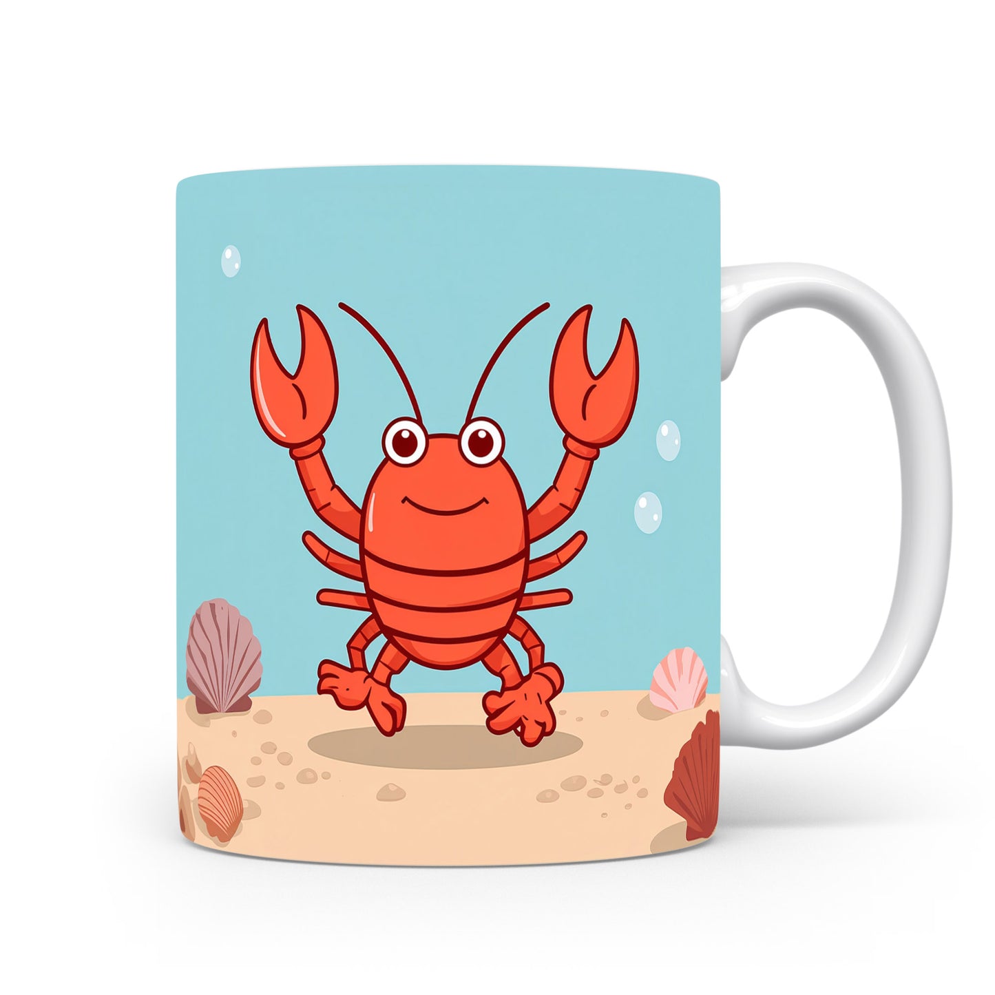 Veselý krab na písčitém dně obklopený mušlemi