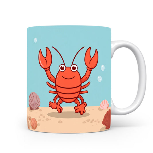 Veselý krab na písčitém dně obklopený mušlemi