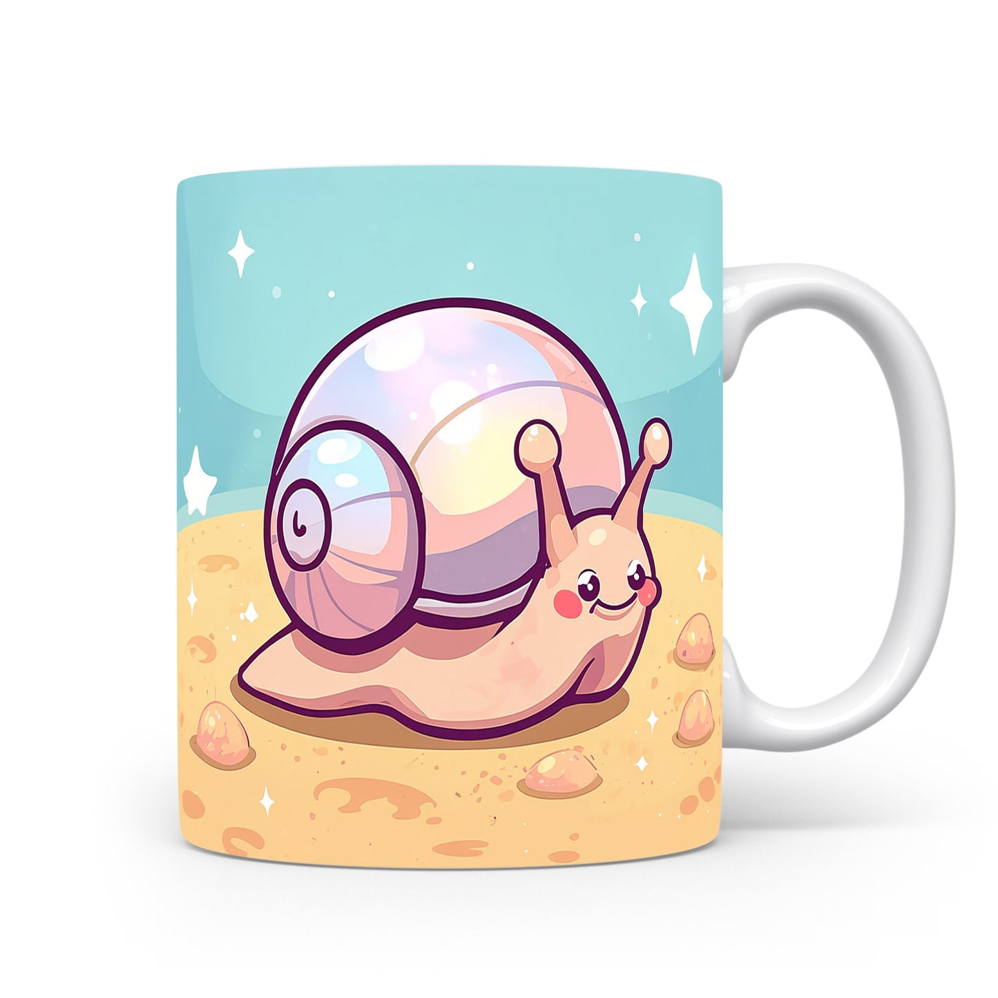 Roztomilý plž s duhovou ulitou na písečném dně