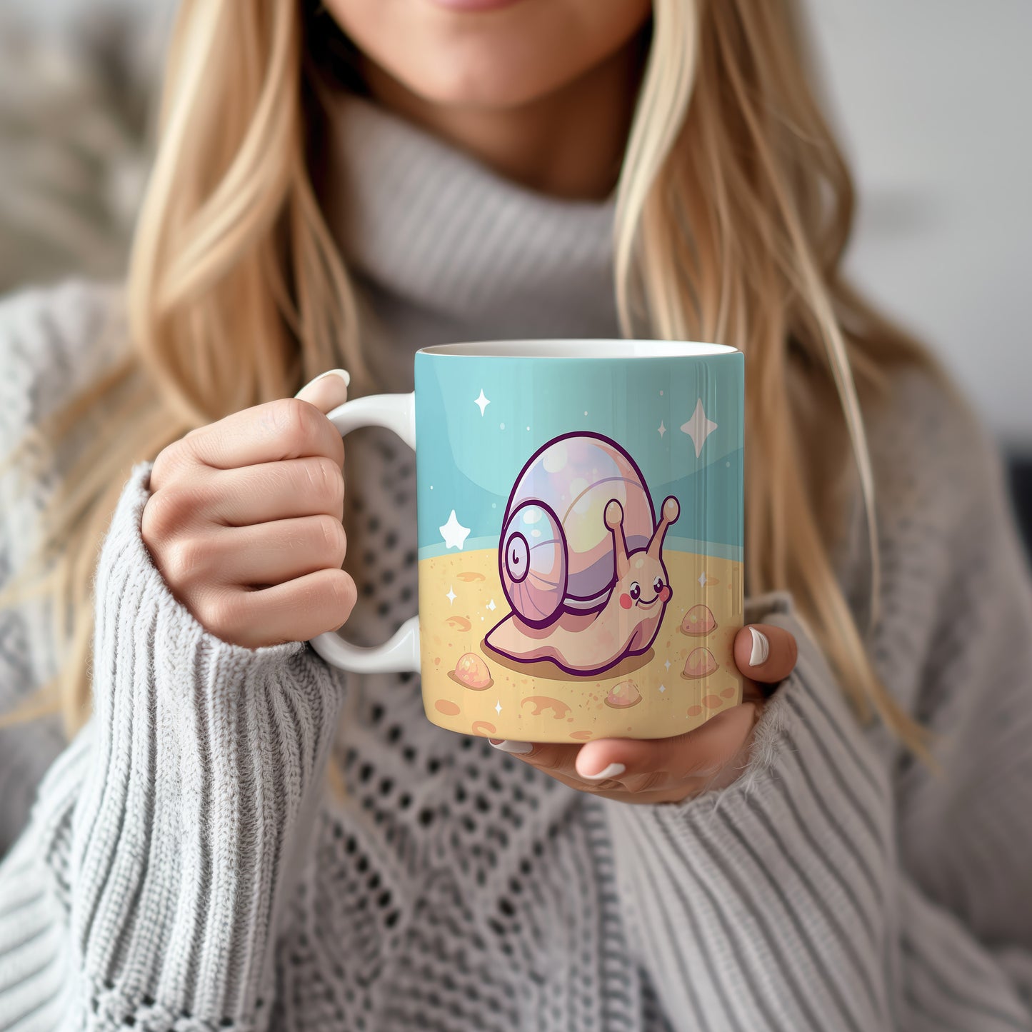 Hrnek s motivem z vodního světa – Usměvavý plž na písečném dně