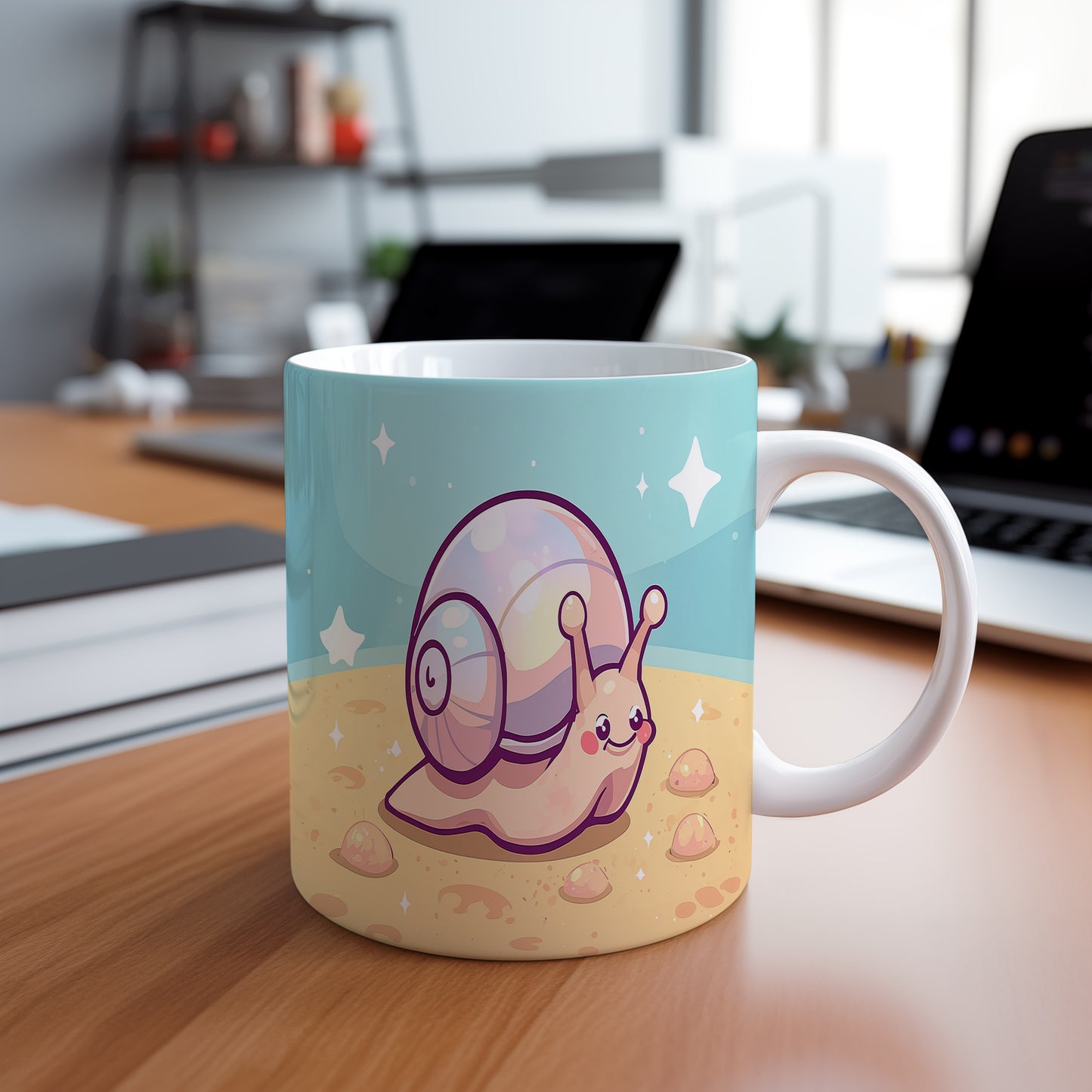 Hrnek s motivem z vodního světa – Usměvavý plž na písečném dně