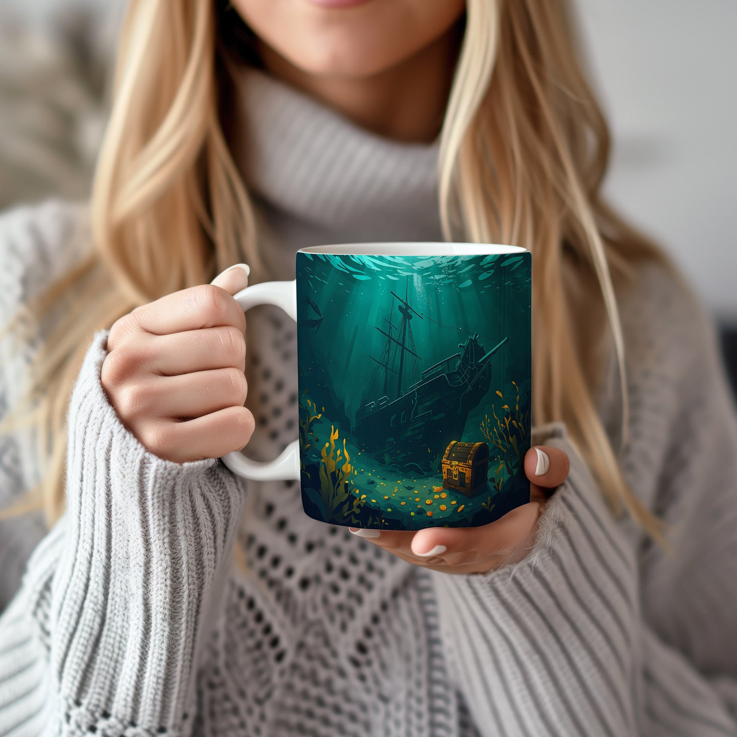 Hrnek s motivem z vodního světa – Poklad na dně oceánu