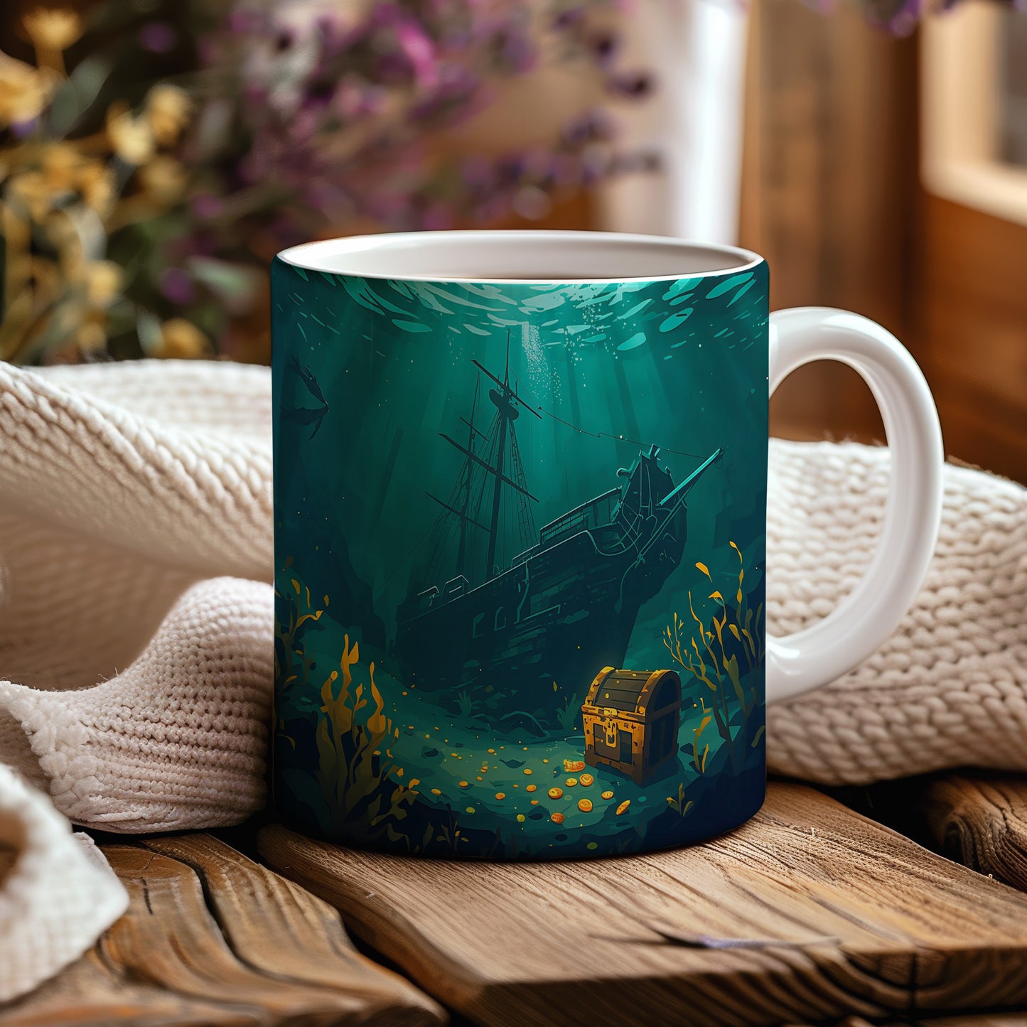 Hrnek s motivem z vodního světa – Poklad na dně oceánu