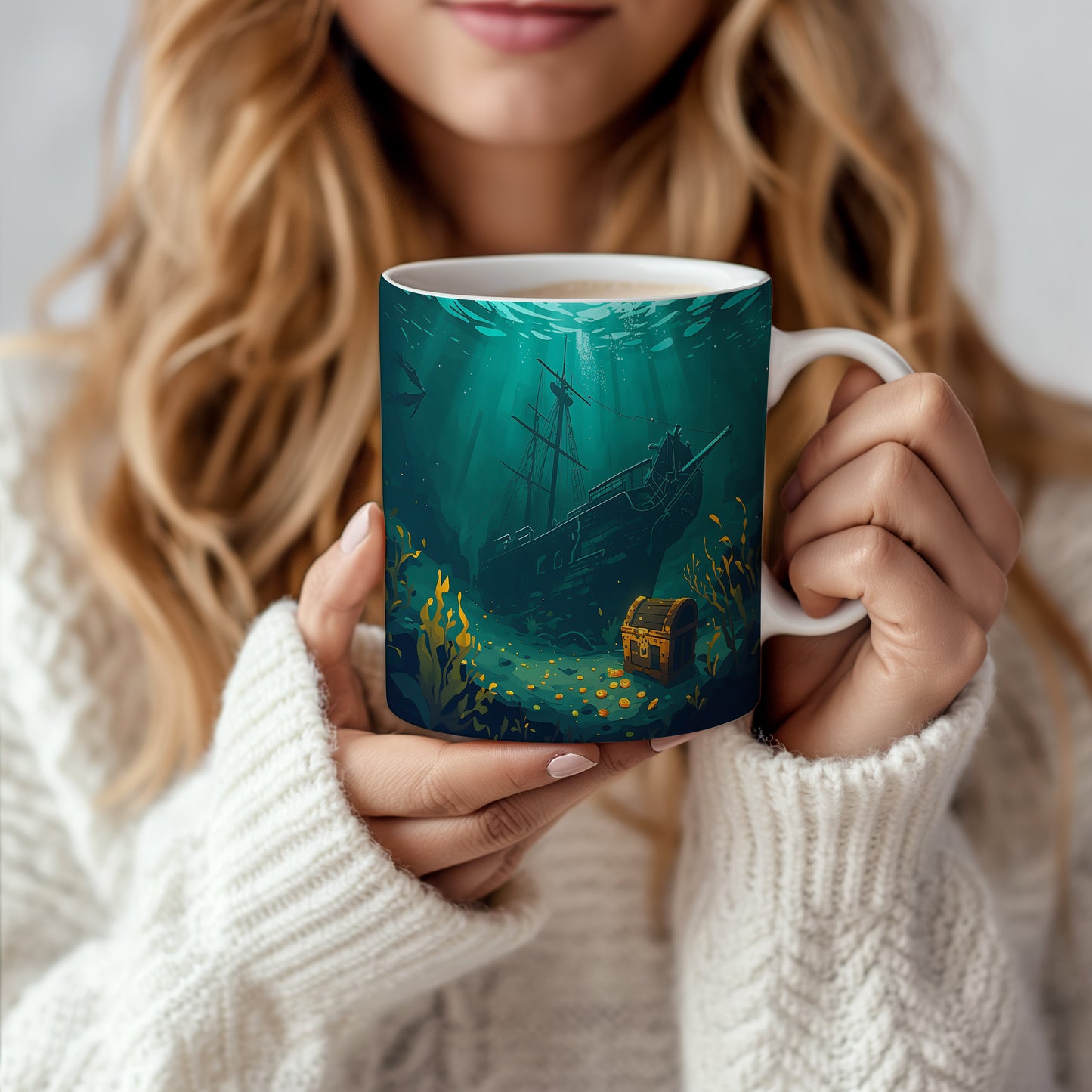 Hrnek s motivem z vodního světa – Poklad na dně oceánu