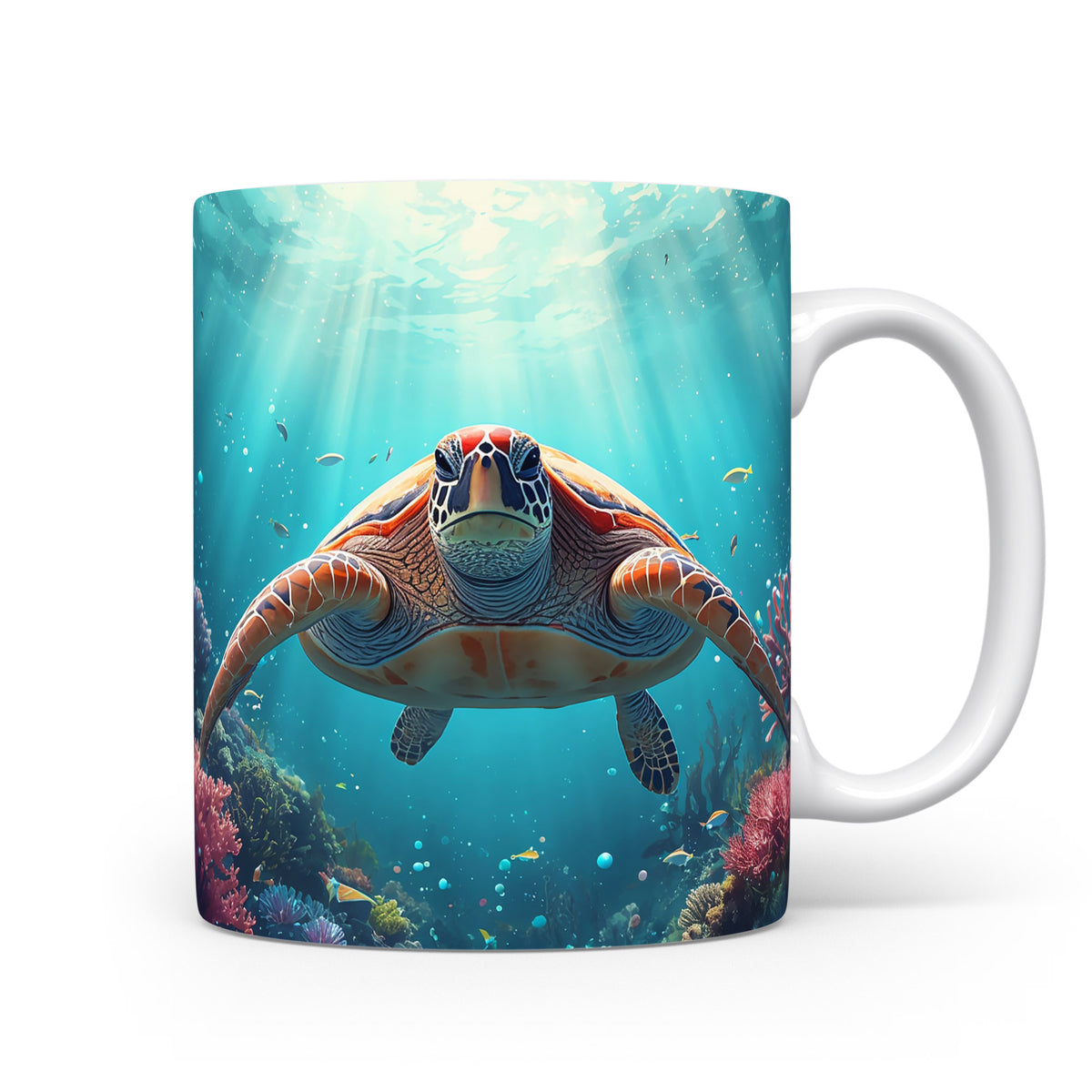 Želva plující mezi korály v oceánu