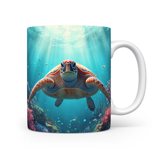 Želva plující mezi korály v oceánu