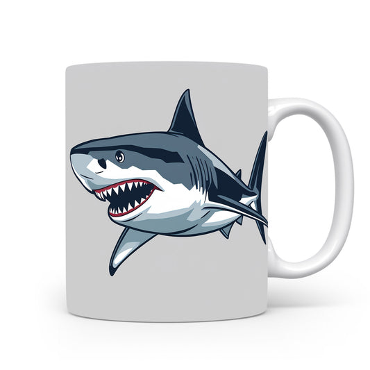 Žralok na hrnku v modrošedých tónech