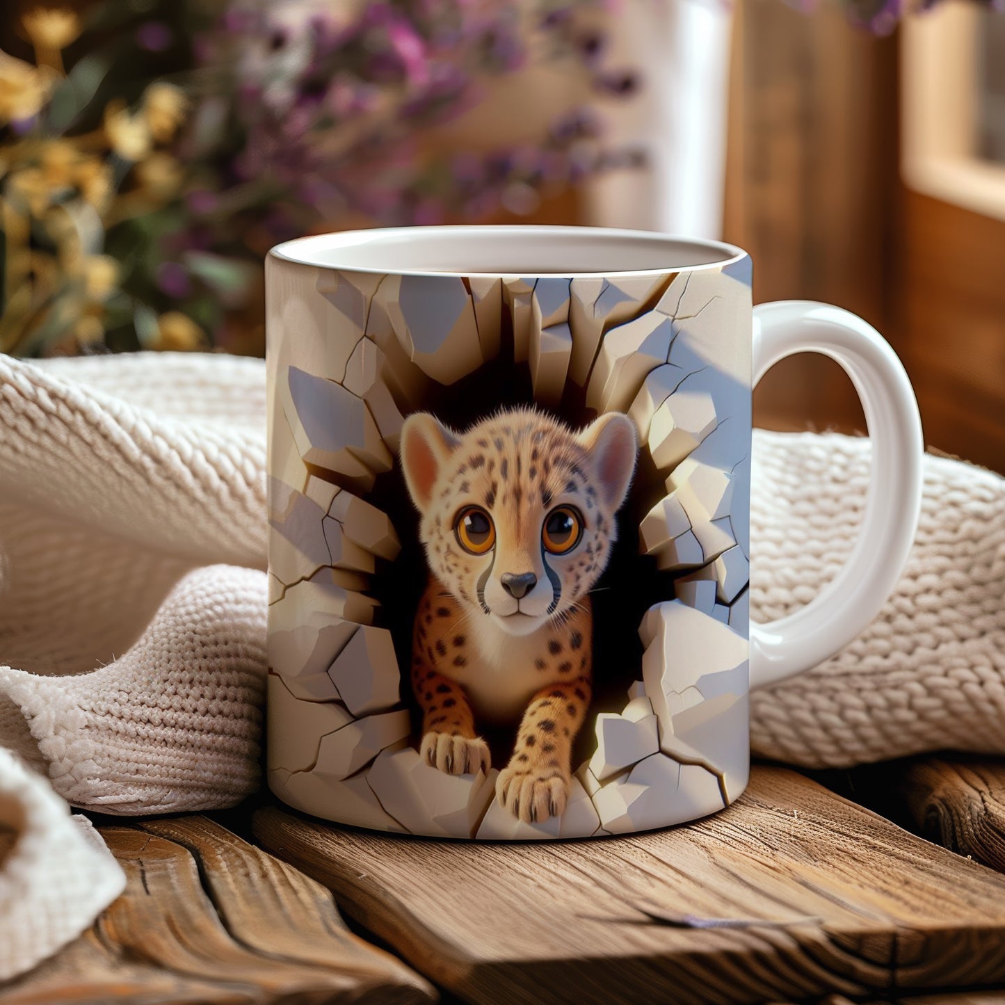 Hrnek s roztomilým leopardím kotětem