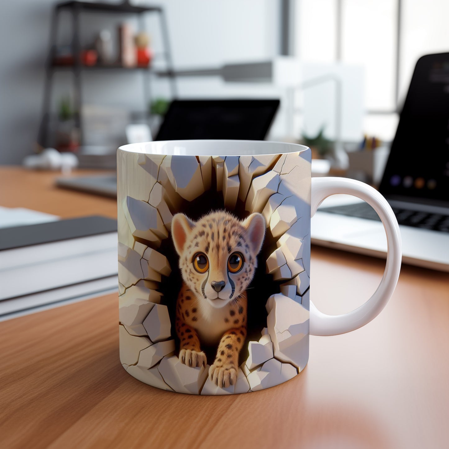 Hrnek s roztomilým leopardím kotětem
