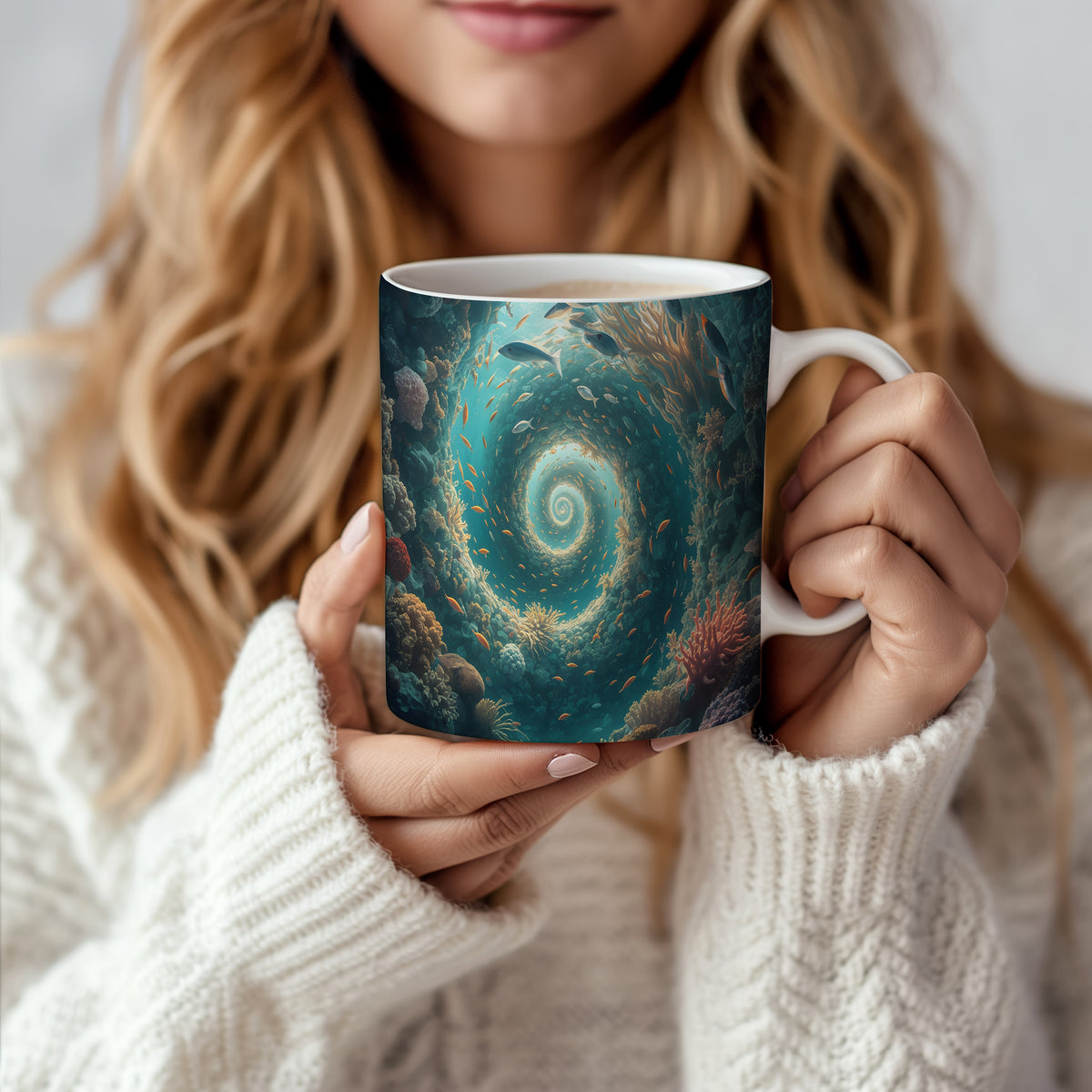 Hrnek s motivem z vodního světa – Vír oceánské harmonie