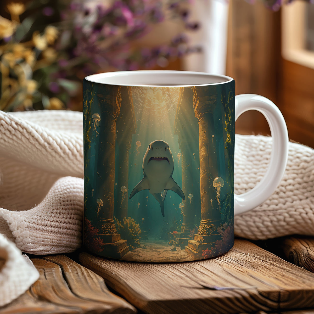Hrnek s motivem z vodního světa – Tajemný chrám žraloků