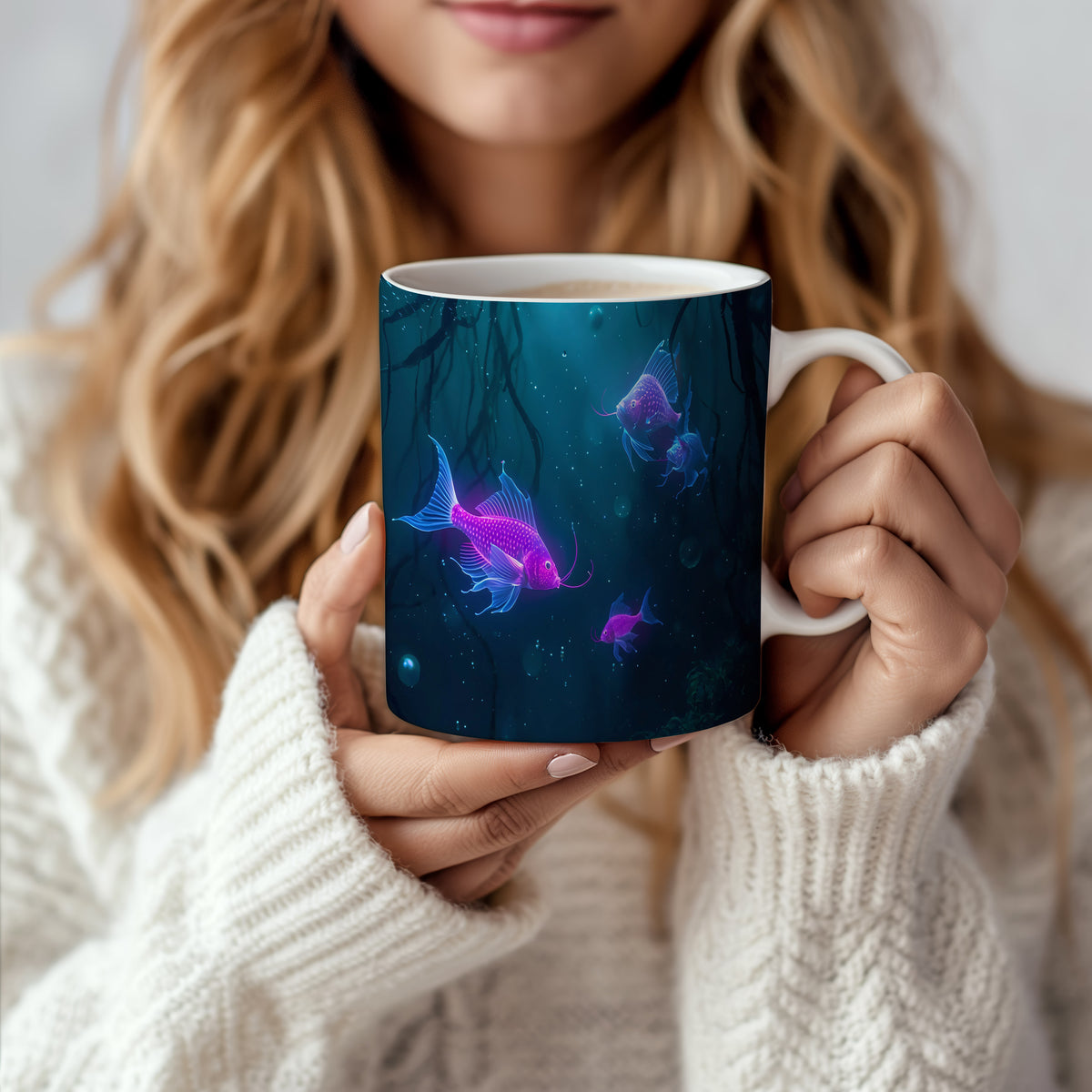 Hrnek s motivem z vodního světa – Magické neonové ryby
