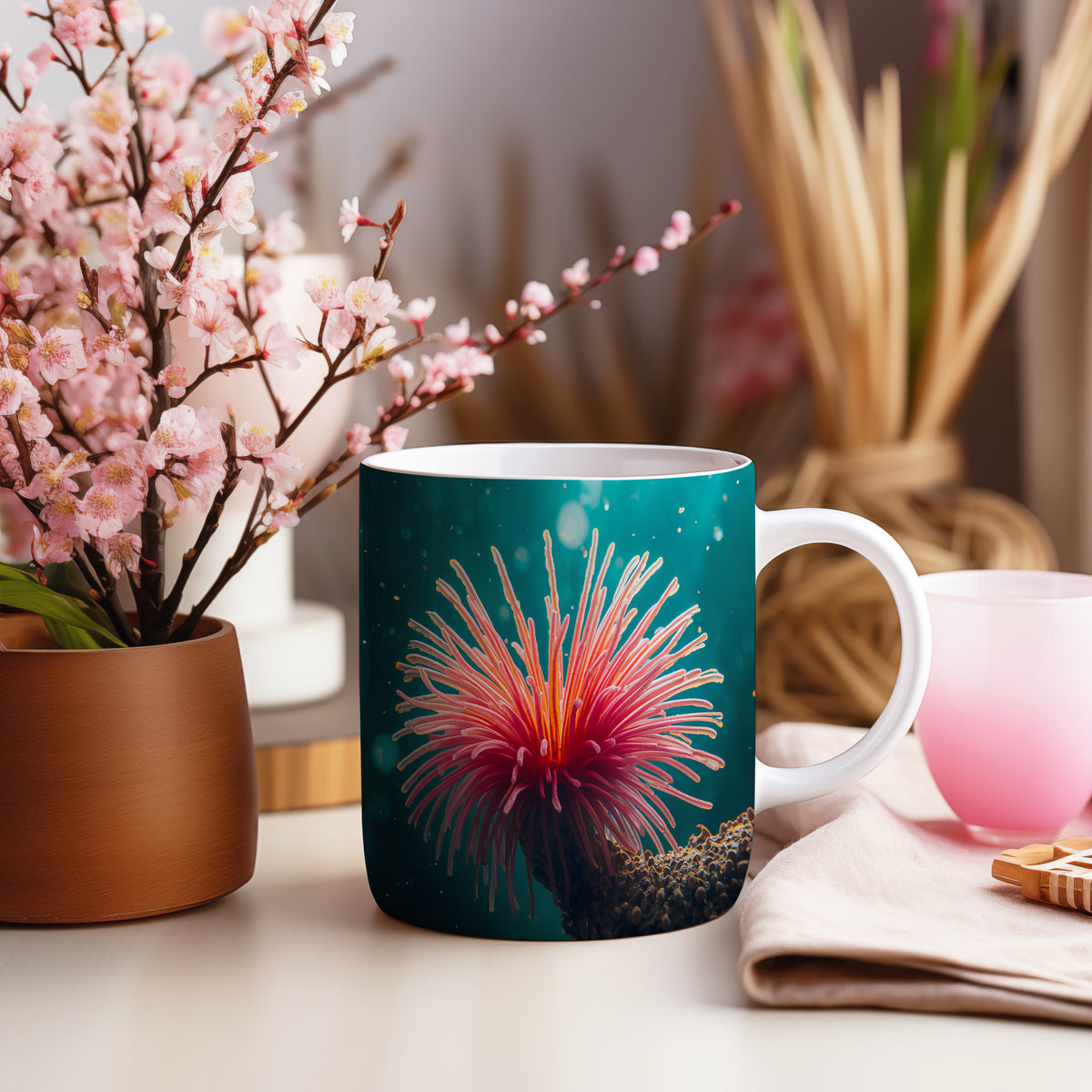 Hrnek s motivem z vodního světa – Anemonová elegance
