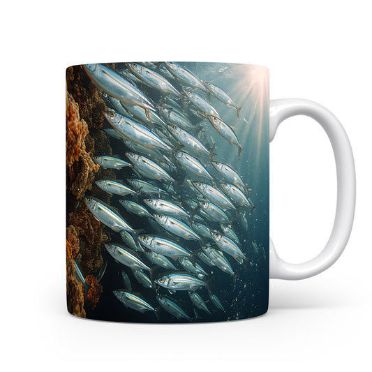 Hrnek s motivem hejna ryb pod vodou