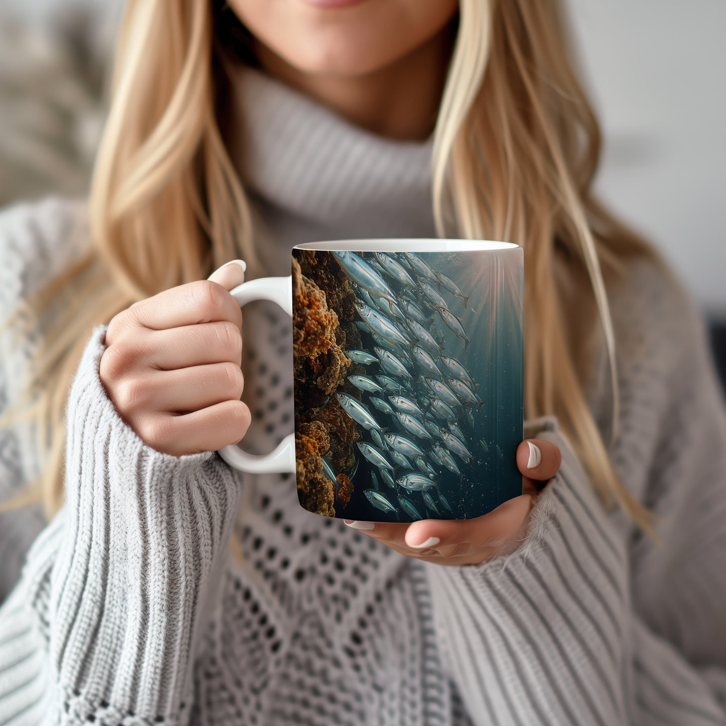 Hrnek s motivem z vodního světa – Stříbrný tanec hejna