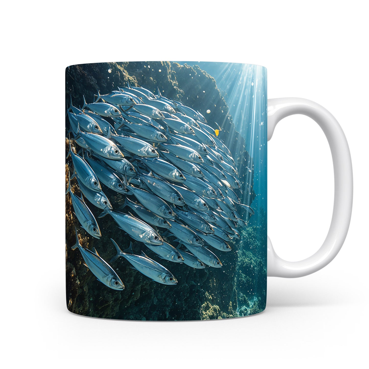 Hrnek s motivem rybího hejna pod vodou