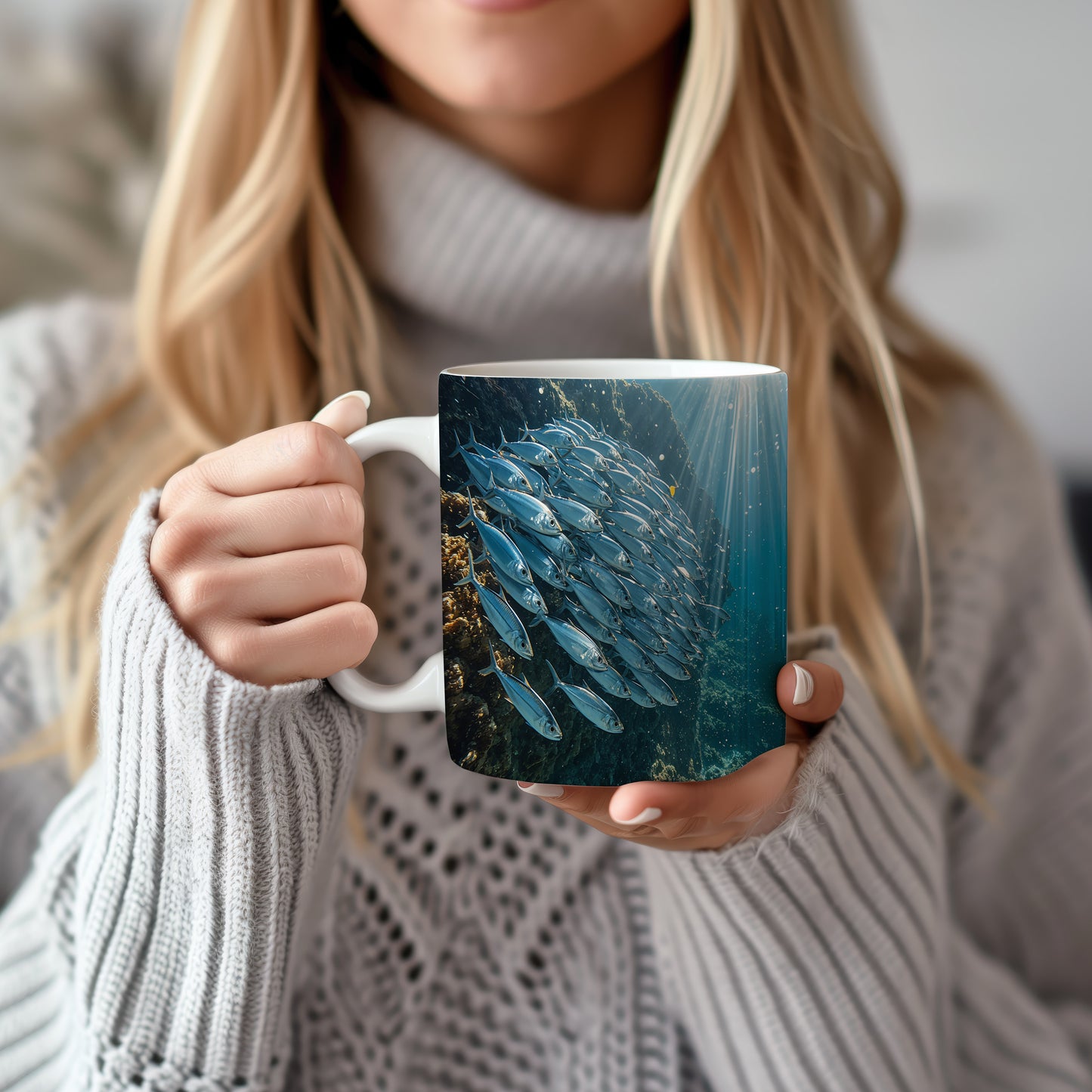 Hrnek s motivem z vodního světa – Tichá harmonie rybího hejna