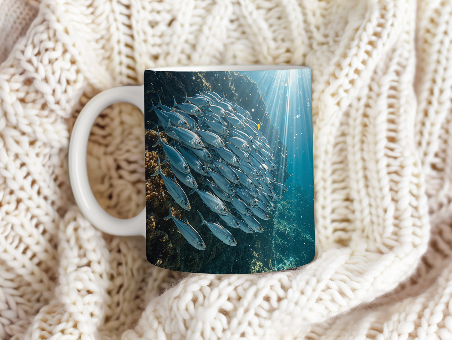 Hrnek s motivem z vodního světa – Tichá harmonie rybího hejna