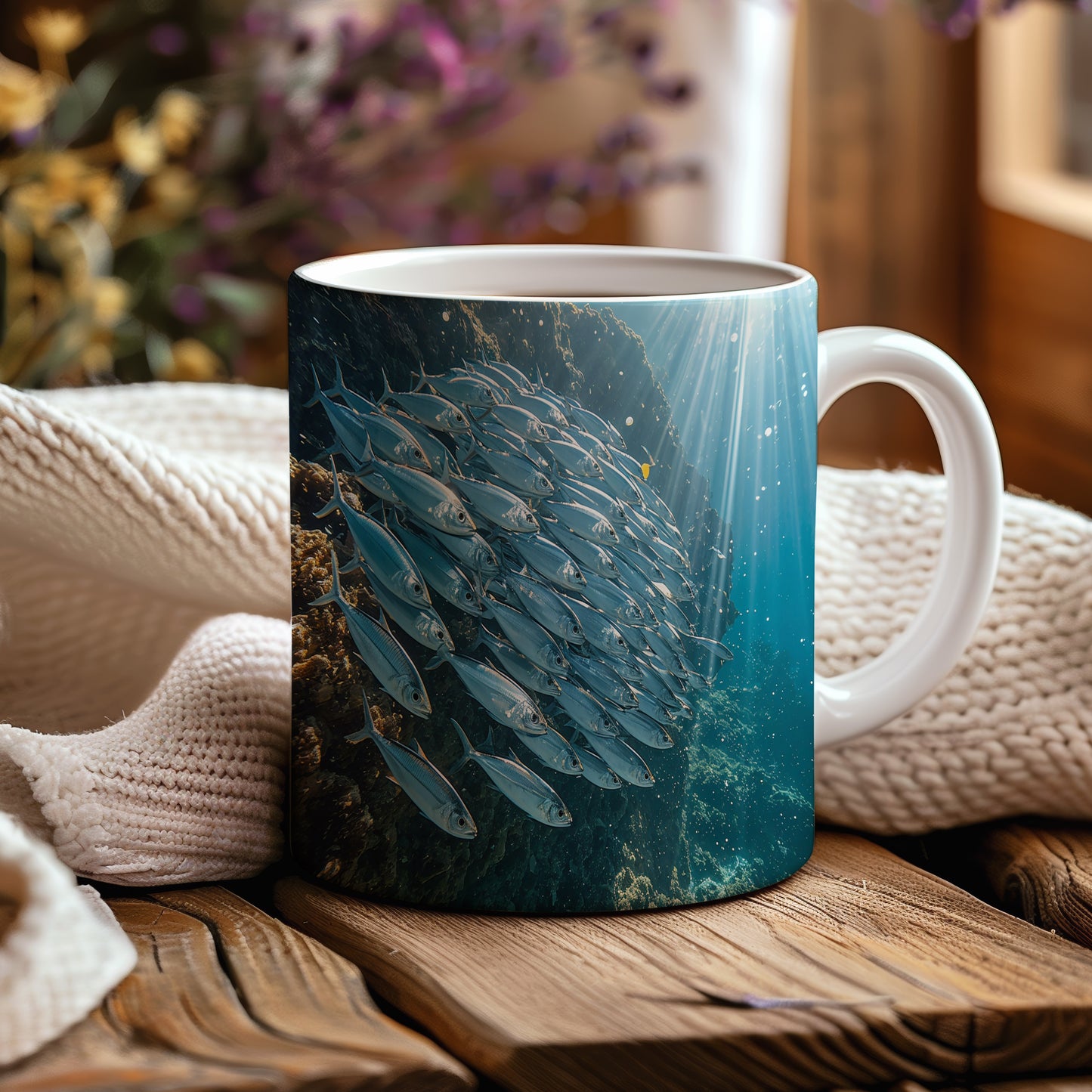 Hrnek s motivem z vodního světa – Tichá harmonie rybího hejna
