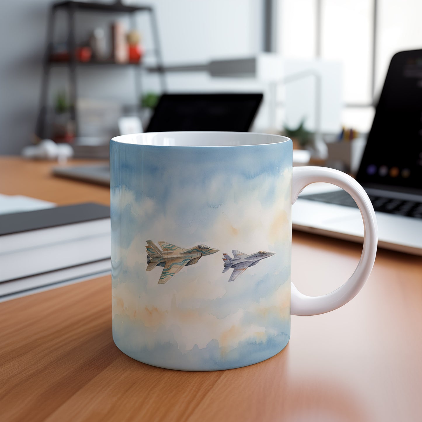 Hrnek s akvarelovými stíhačkami