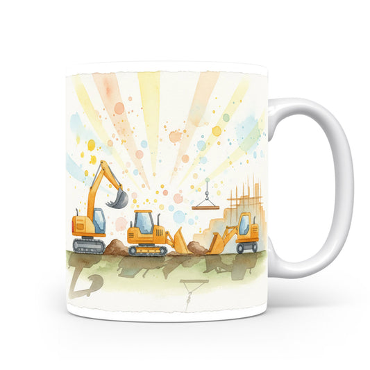 Akvarelové stavební stroje na hrnku