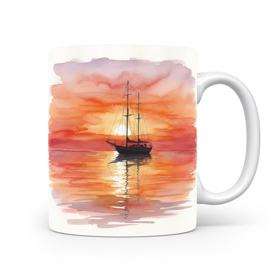 Plachetnice na moři při západu slunce