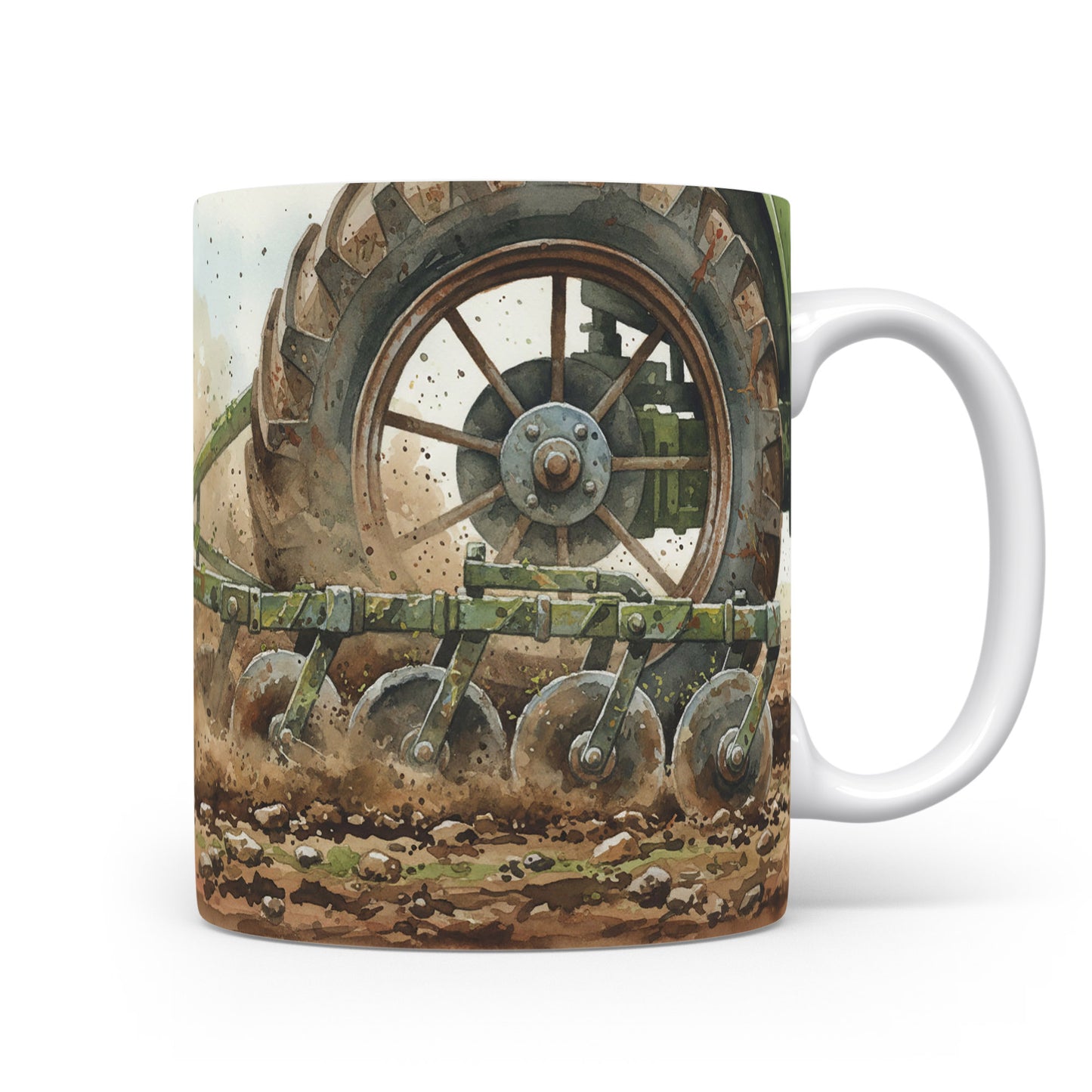 Akvarelový motiv traktoru v poli