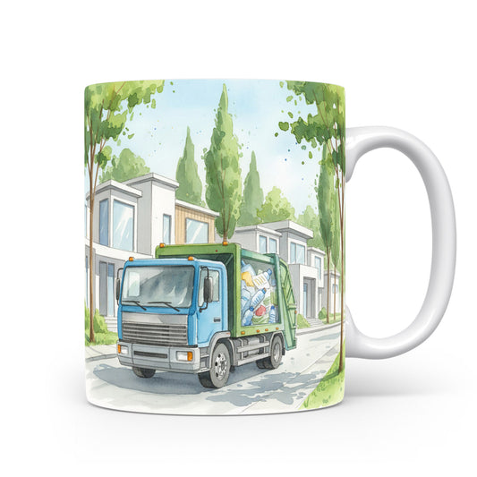 Hrnek s popelářským vozem v ulici