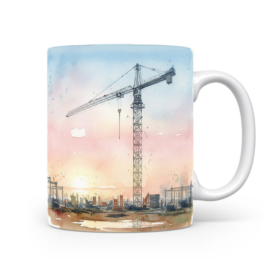 Jeřáb v akvarelovém soumraku na hrnku