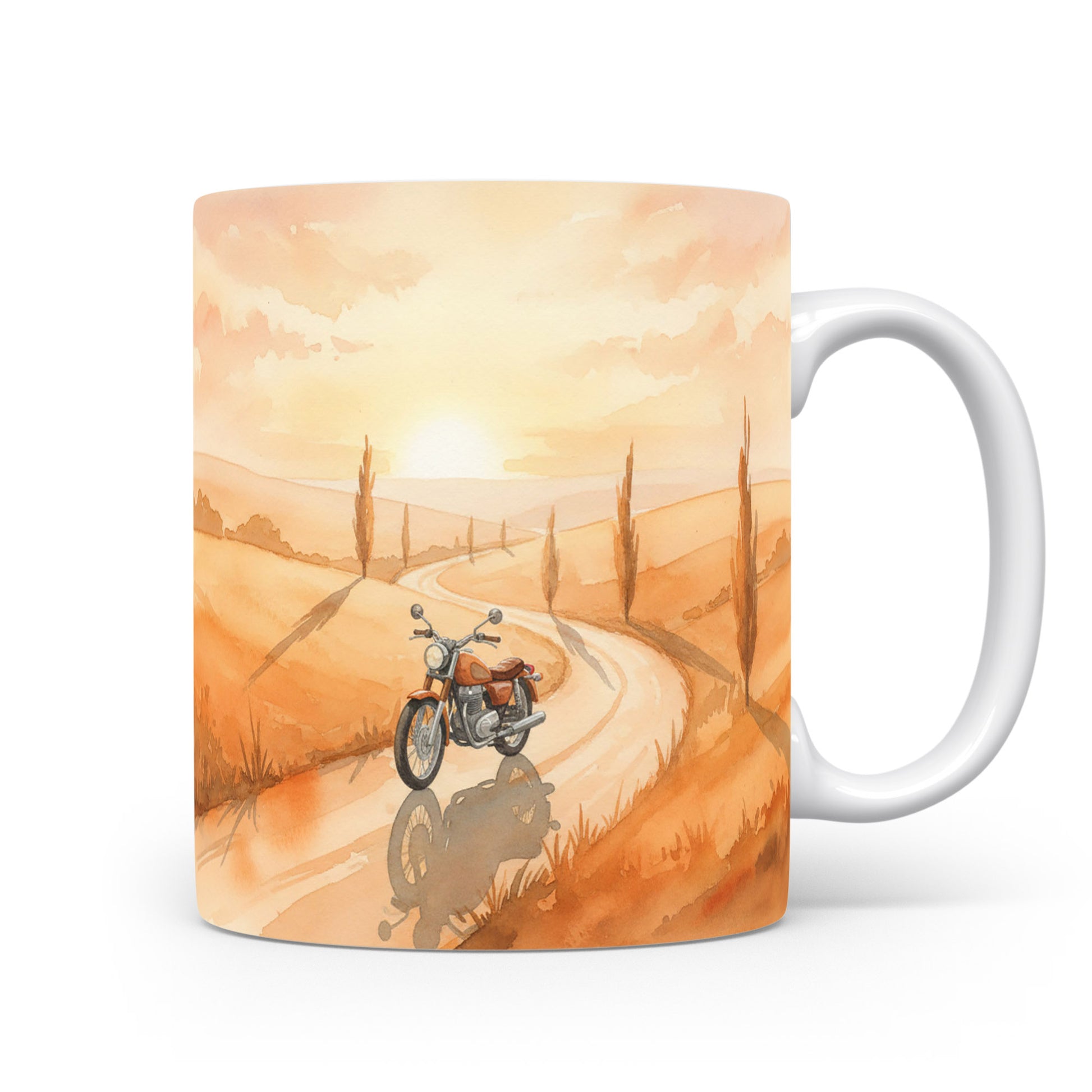 Motorka v toskánské krajině na hrnku