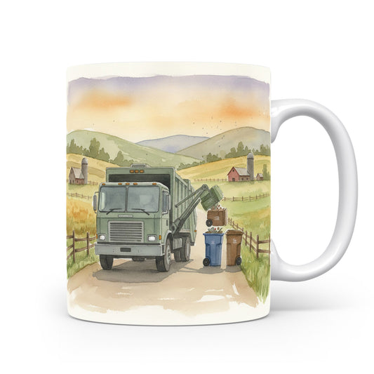 Akvarelový popelářský vůz na venkově