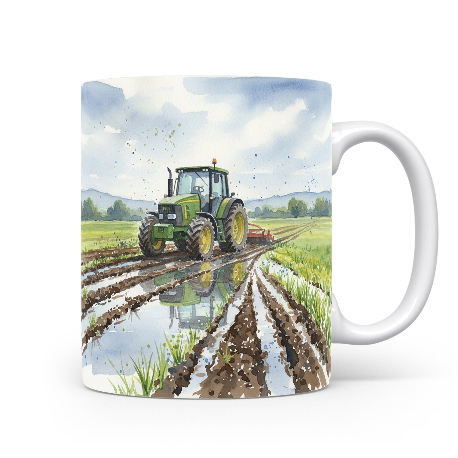 Akvarelový traktor na venkově