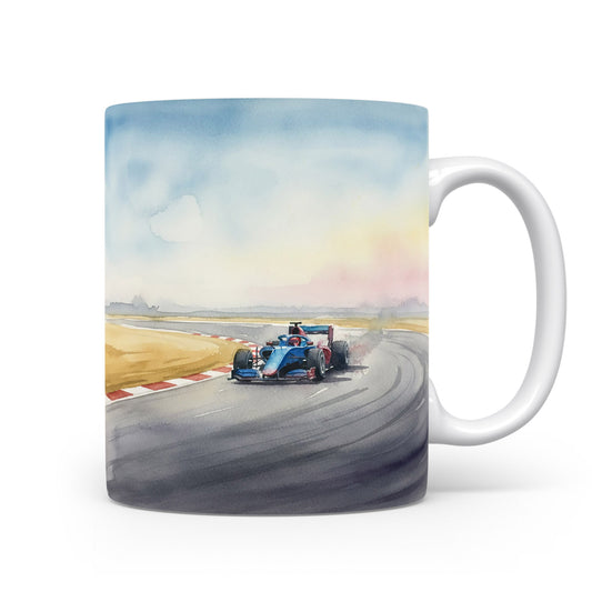 Akvarelový motiv formule na závodní dráze