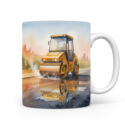 Hrnek se silničním válcem v akvarelu