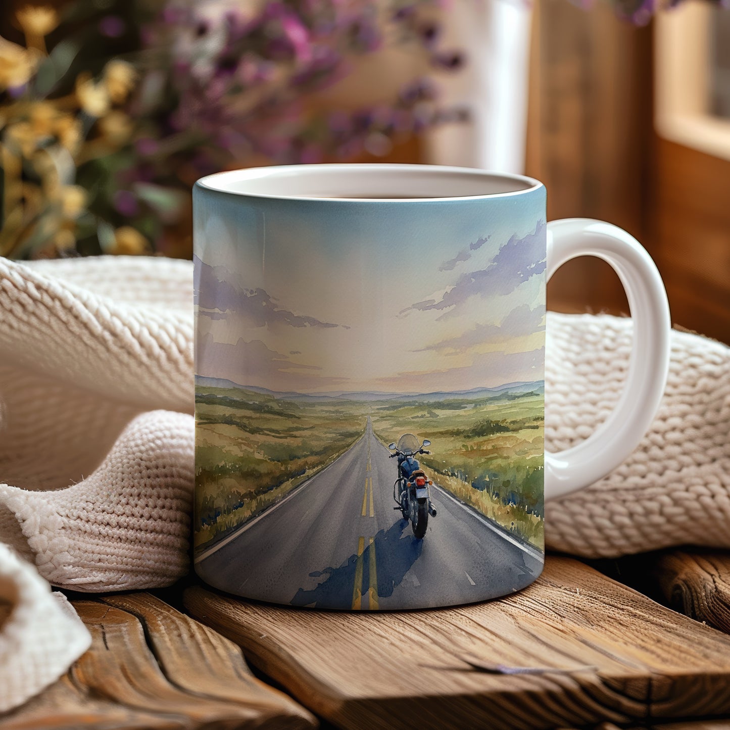 Hrnek s motorkou na dlouhé cestě