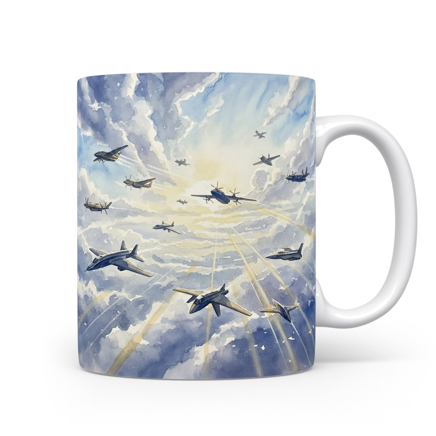 Hrnek s motivem letadel v oblacích