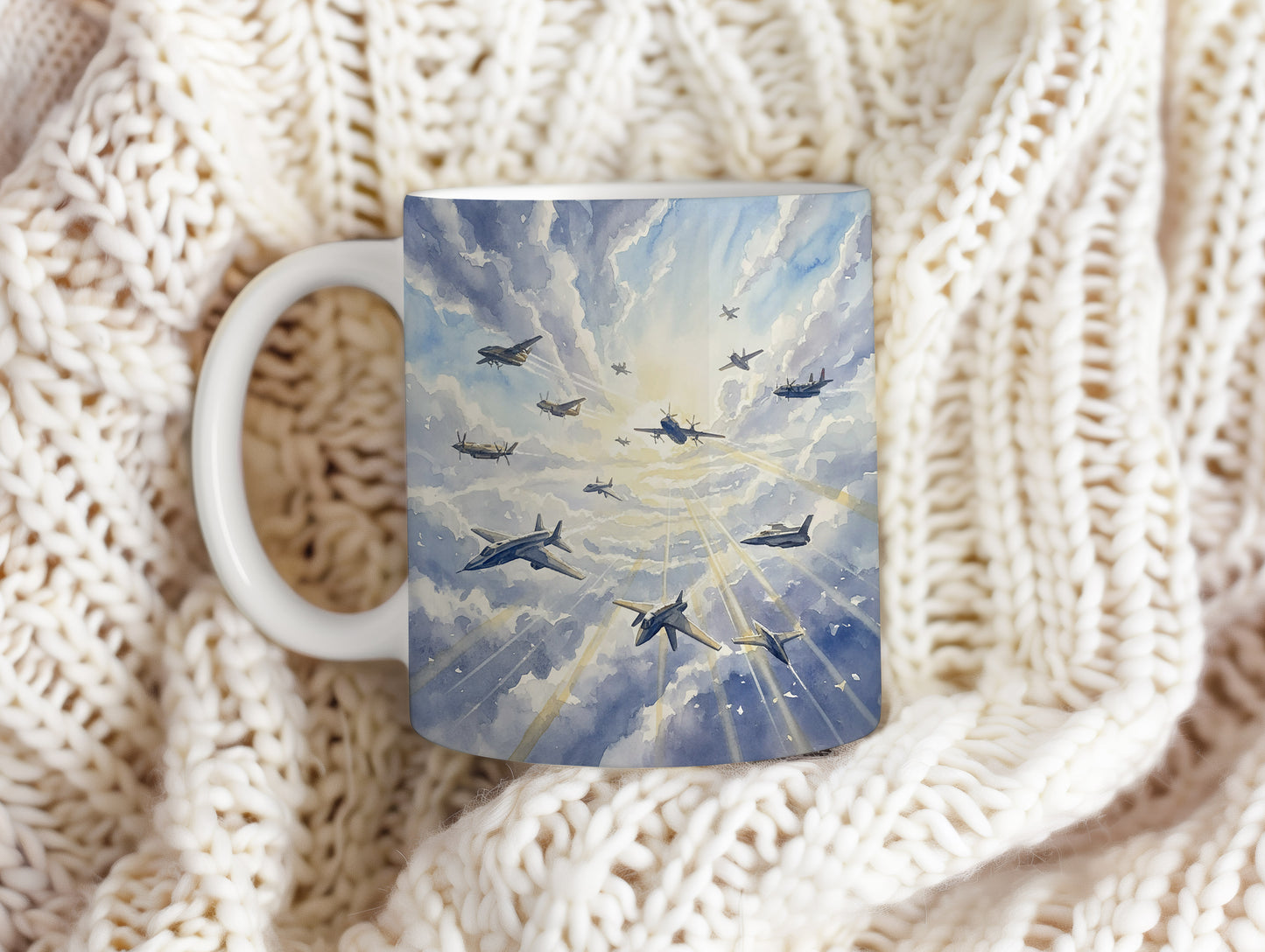 Hrnek s leteckou flotilou v nebesích