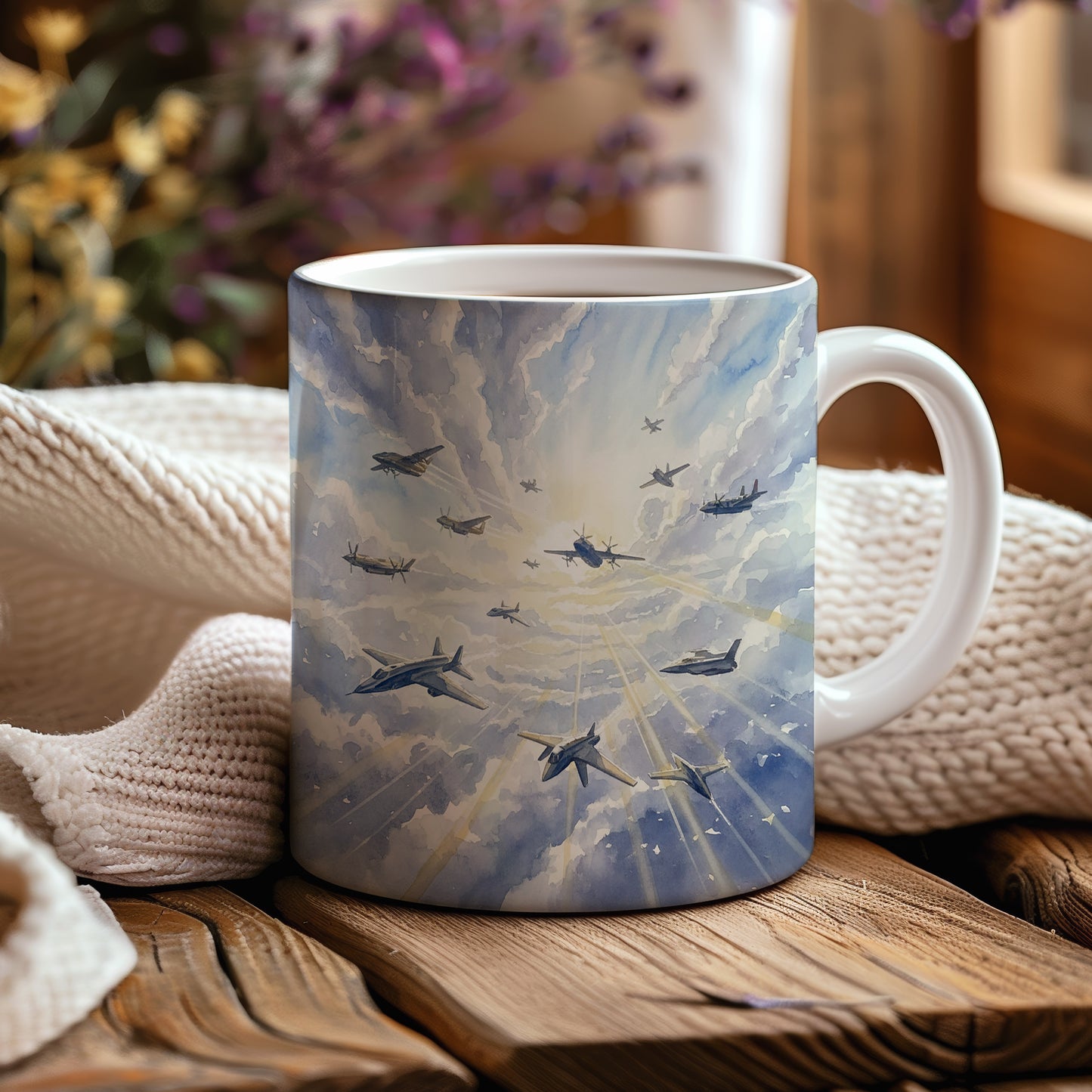 Hrnek s leteckou flotilou v nebesích