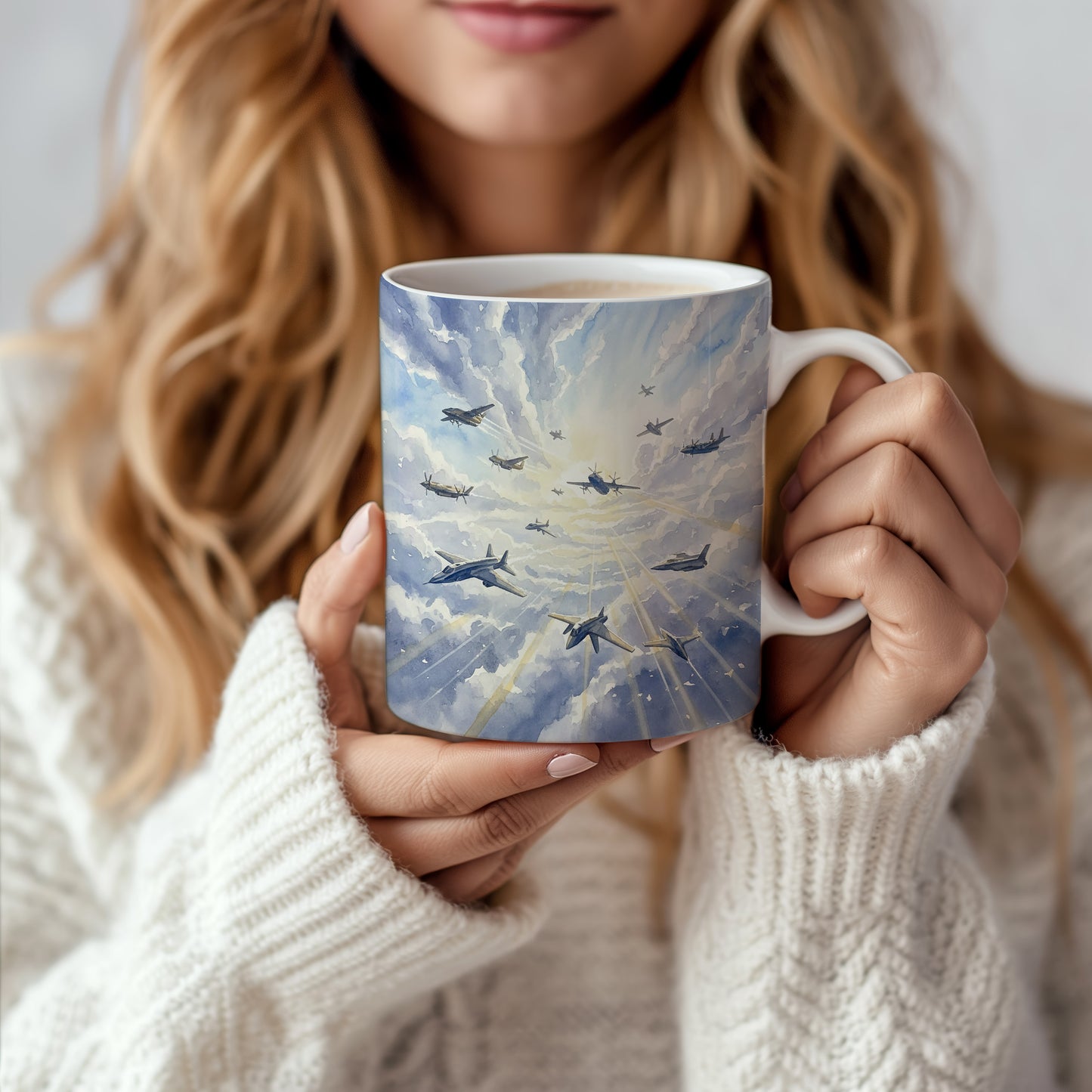 Hrnek s leteckou flotilou v nebesích