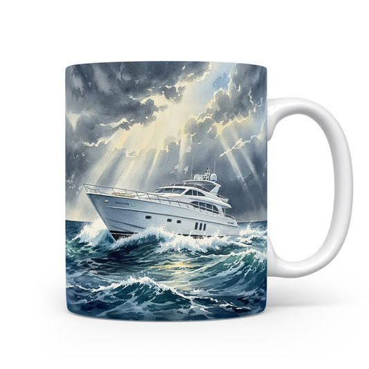 Jachta v bouřlivém moři na hrnku