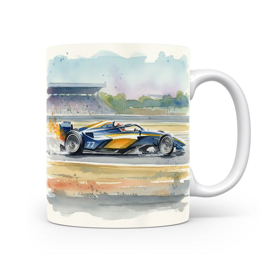 Formule na závodní dráze na hrnku