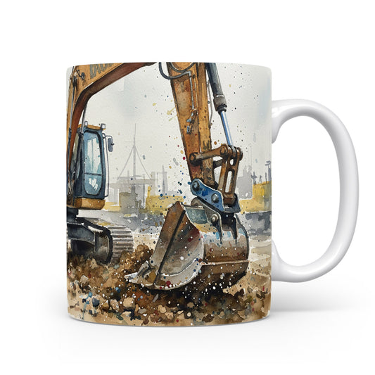 Hrnek s bagrem na stavbě