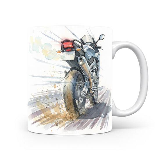 Akvarelová motorka v rychlosti na hrnku