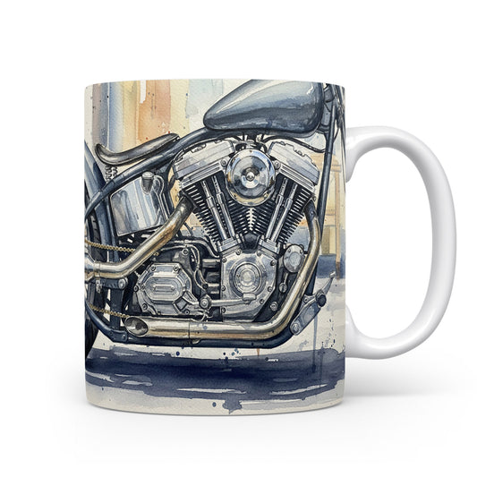 Hrnek s chromovanou motorkou v akvarelu