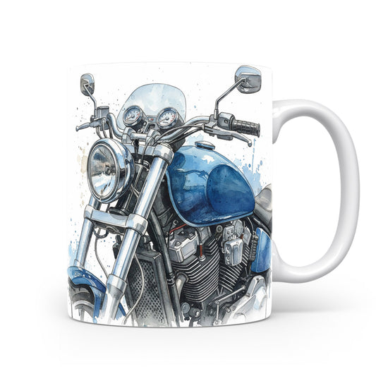 Hrnek s modrou motorkou v akvarelu