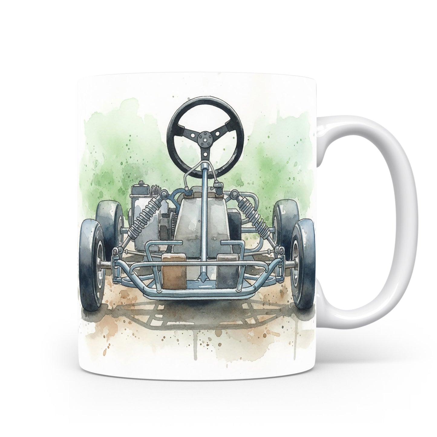 Motokára na závodní dráze v akvarelu