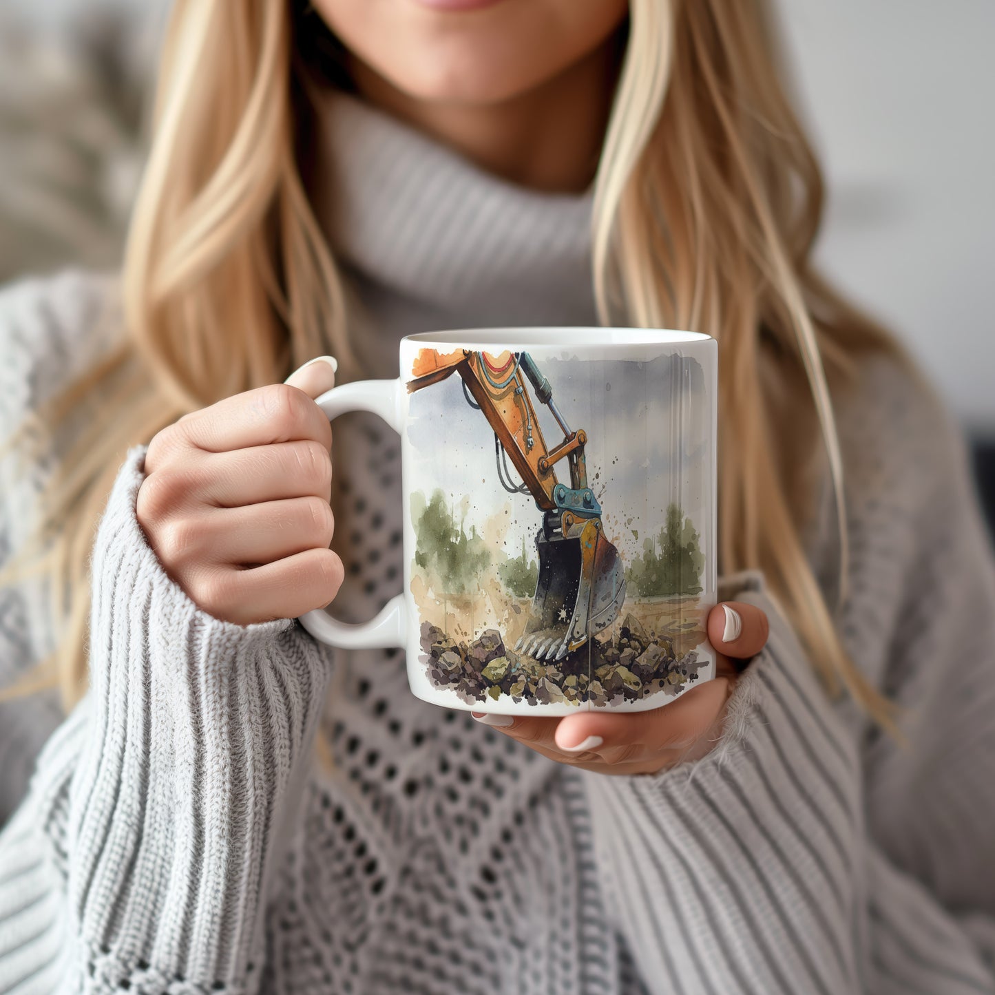 Hrnek s bagrem v dynamickém pohybu