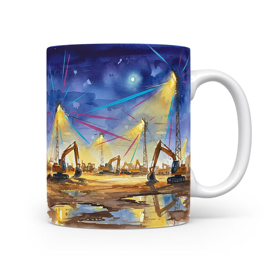 Hrnek s jeřáby pod noční oblohou